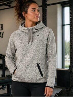 Nike Therma-Fit Light Gray Pullover Hoodie Sweater with Black Accents